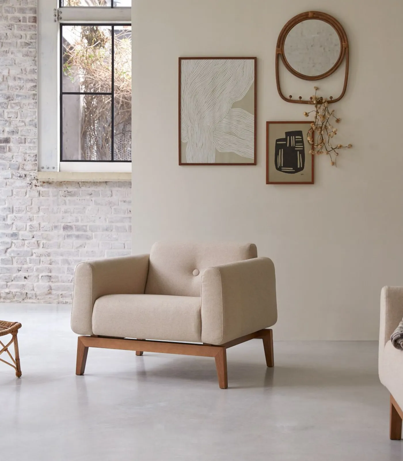 Tikamoon Bjorn - Fauteuil in massief eiken en ecru stof