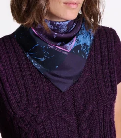 Clearance Blauw en paars bedrukt zijden vierkant DAMES Sjaals