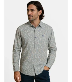 Heren J&JOY Blauw herenoverhemd met witte bloemen