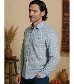 Heren J&JOY Blauw herenoverhemd met witte bloemen