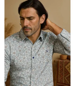 Heren J&JOY Blauw herenoverhemd met witte bloemen