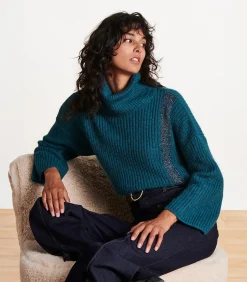 DAMES La Fée Maraboutée Blauw iriserende gebreide trui, lange mouwen, col