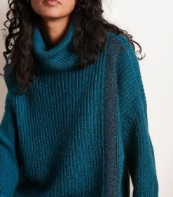 DAMES La Fée Maraboutée Blauw iriserende gebreide trui, lange mouwen, col