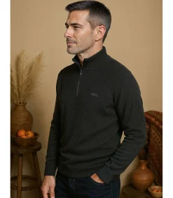 Outlet Blauwe herentrui met ritskraag Heren Truien & Cardigans