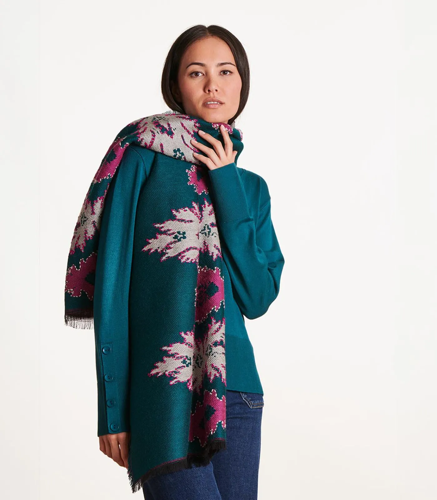 DAMES La Fée Maraboutée Blauwe jacquard geborduurde sjaal