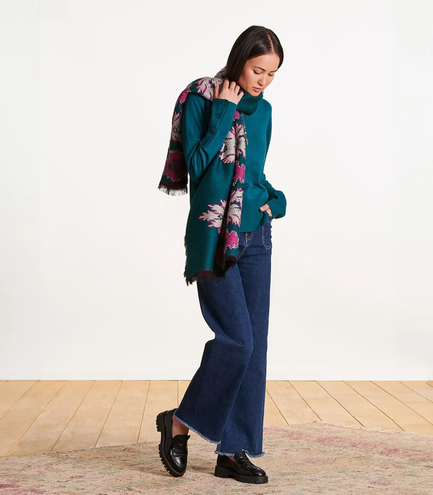 DAMES La Fée Maraboutée Blauwe jacquard geborduurde sjaal