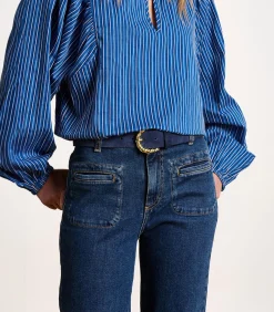 DAMES La Fée Maraboutée Blauwe leren riem met gedraaide gesp