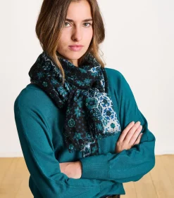 Sale Blauwe wollen sjaal met print DAMES Sjaals