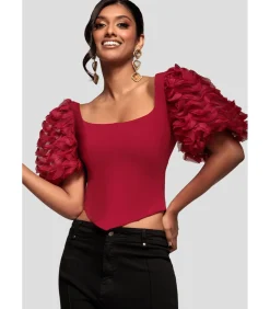 Blouse Met Korte Mouwen “3D Textu Sleeve Scuba Corset Top” DAMES Overhemden & Blouses
