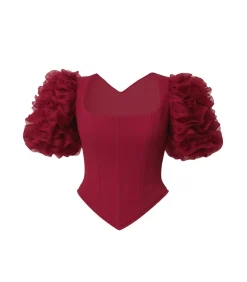 Blouse Met Korte Mouwen “3D Textu Sleeve Scuba Corset Top” DAMES Overhemden & Blouses