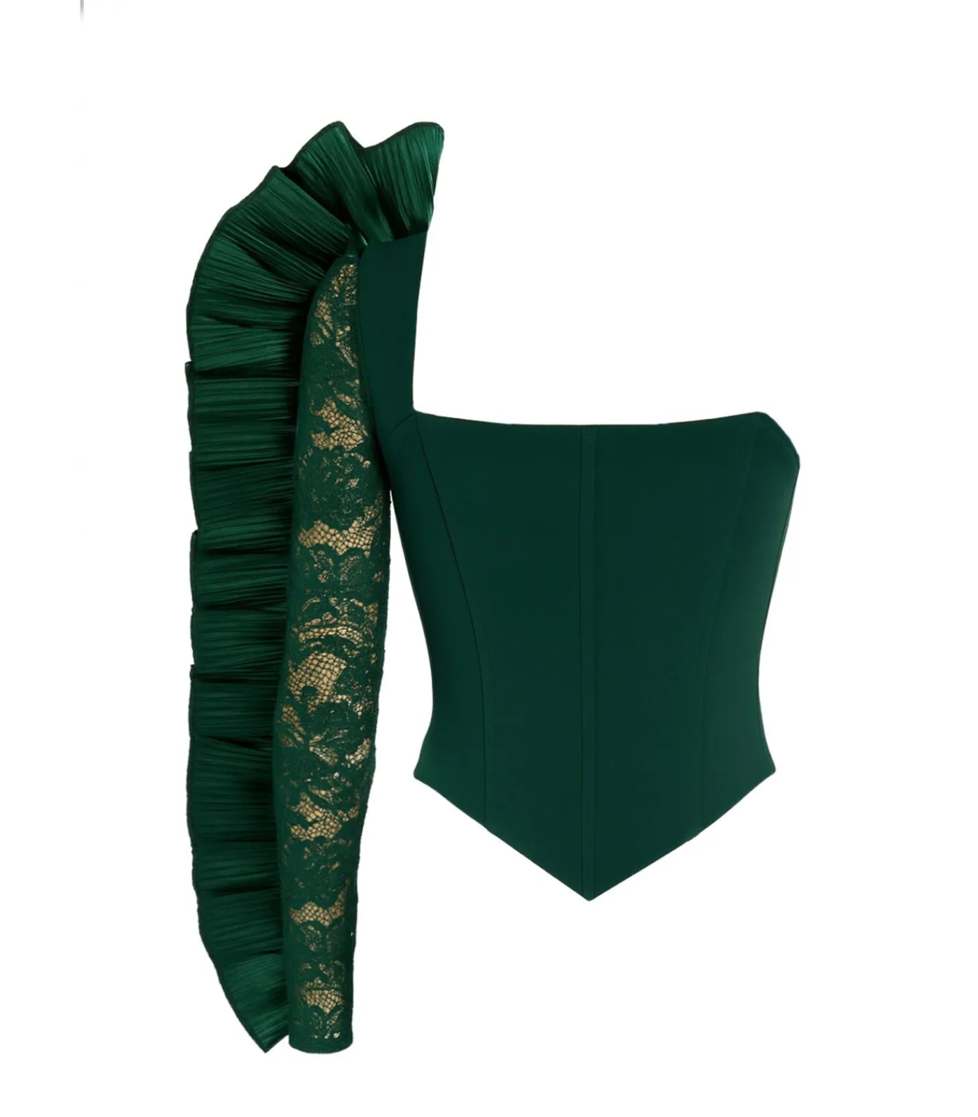 DAMES Goddiva Blouse Met Lange Mouwen “One Shoulder Fan Pleat Frill Corset Top”