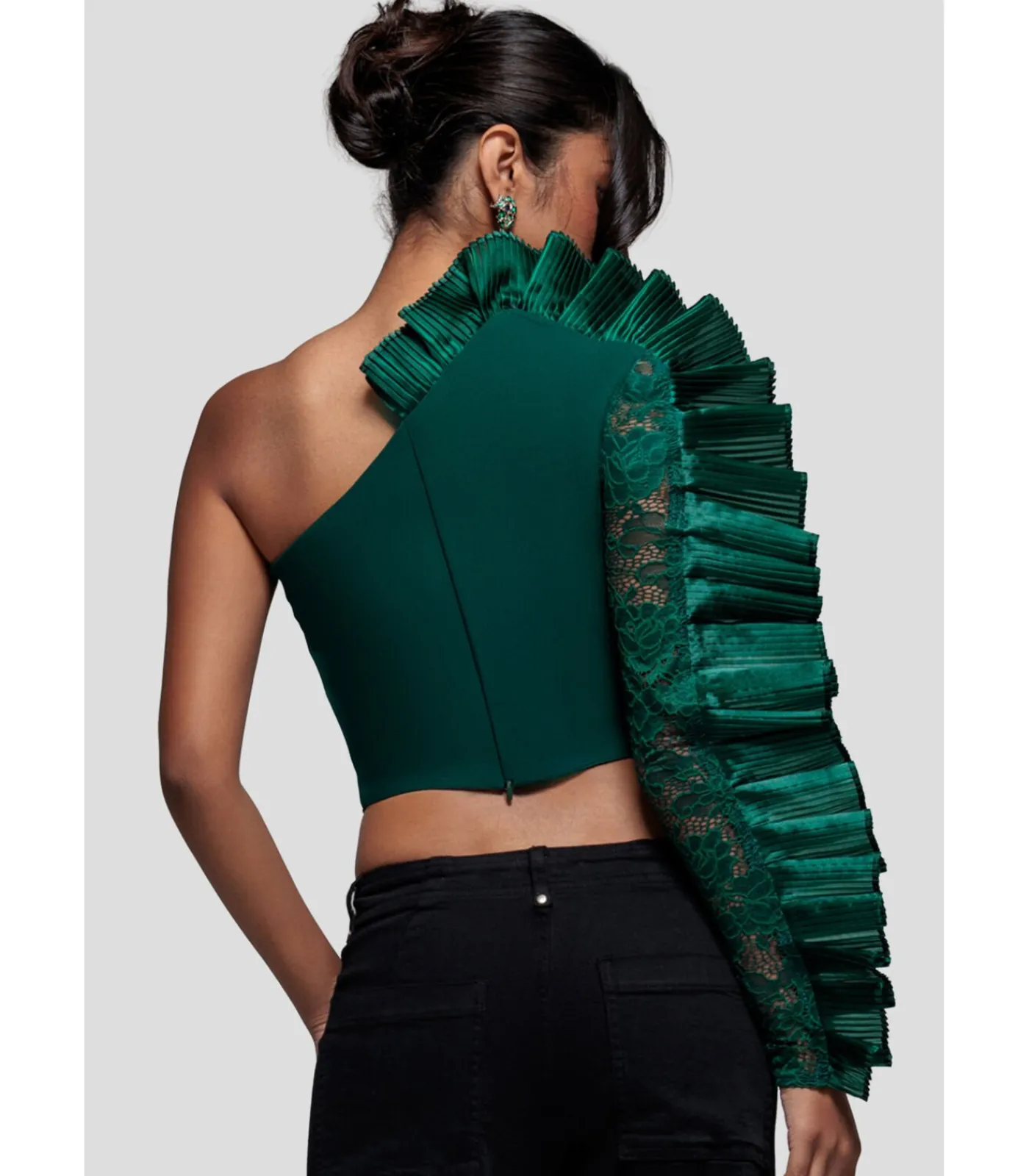 DAMES Goddiva Blouse Met Lange Mouwen “One Shoulder Fan Pleat Frill Corset Top”