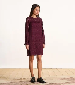 DAMES La Fée Maraboutée Bordeaux korte jurk van kant met lange mouwen