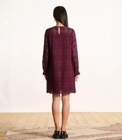 DAMES La Fée Maraboutée Bordeaux korte jurk van kant met lange mouwen