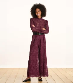 DAMES La Fée Maraboutée Bordeaux rechte broek van kant