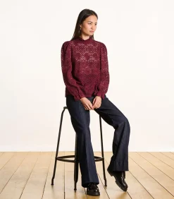 DAMES La Fée Maraboutée Bordeaux top van kant met lange mouwen