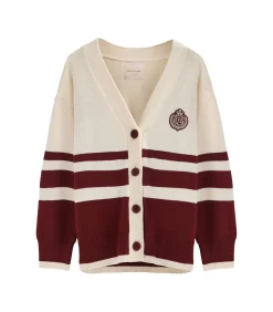 Bordeauxrode cardigan met V-hals, knopen en nautische -patch DAMES Truien & Cardigans