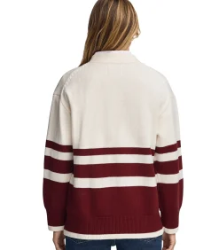 Bordeauxrode cardigan met V-hals, knopen en nautische -patch DAMES Truien & Cardigans