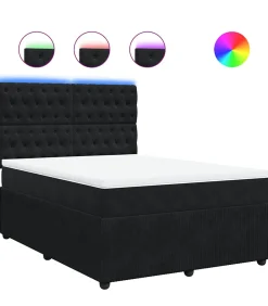 Hot Boxspring met matras fluweel zwart 140x200 cm Bedden