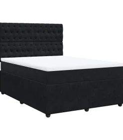 Hot Boxspring met matras fluweel zwart 140x200 cm Bedden