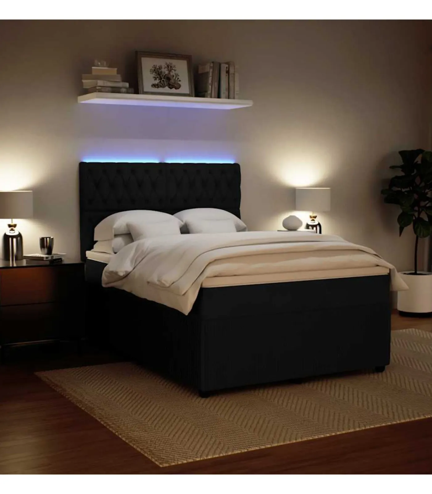 Hot Boxspring met matras fluweel zwart 140x200 cm Bedden