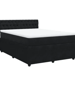 New Boxspring met matras fluweel zwart 140x200 cm Bedden