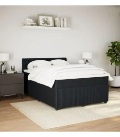 New Boxspring met matras fluweel zwart 140x200 cm Bedden