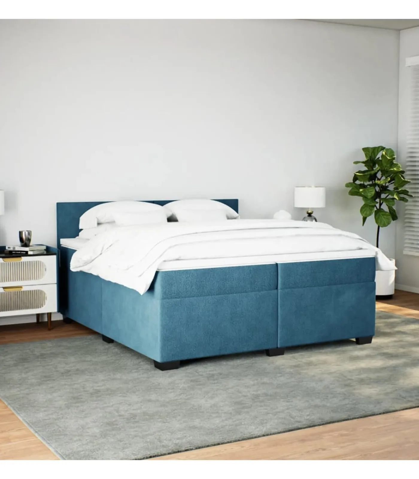 vidaXL Boxspring met matras fluweel donkerblauw 200x200 cm