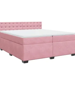 New Boxspring met matras fluweel roze 200x200 cm Bedden