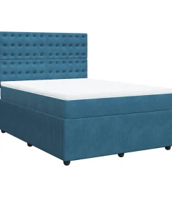 vidaXL Boxspring met matras fluweel blauw 160x200 cm