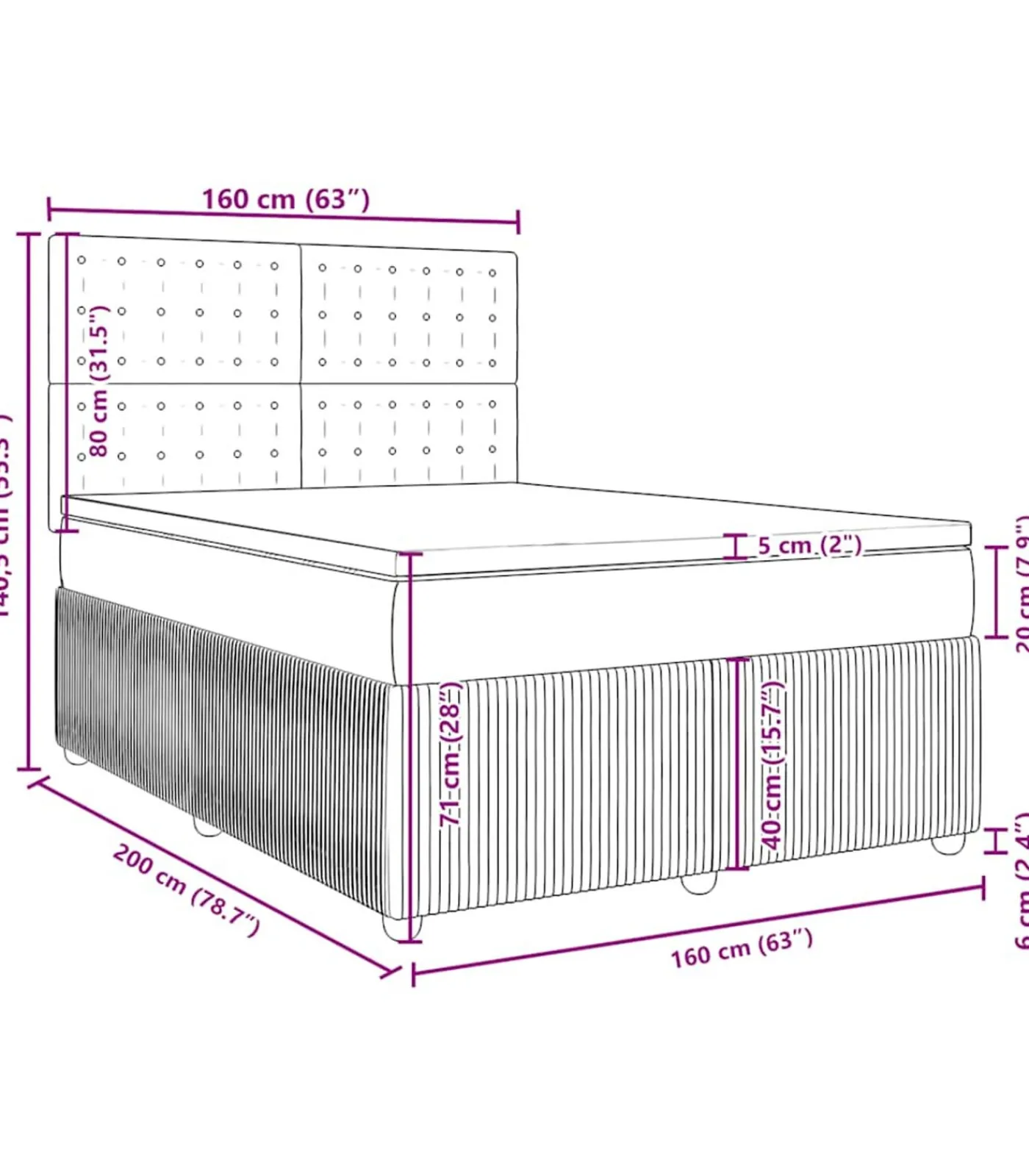 vidaXL Boxspring met matras fluweel blauw 160x200 cm