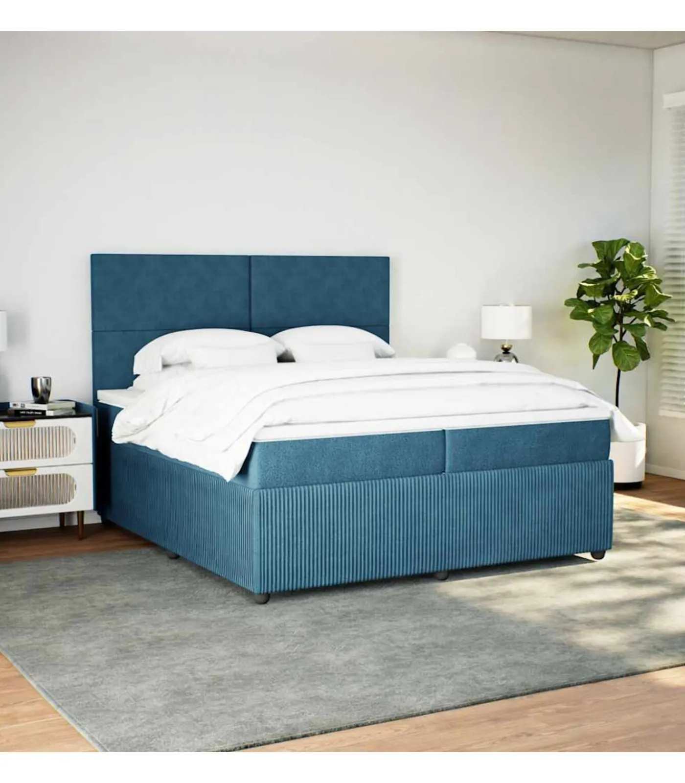 vidaXL Boxspring met matras fluweel donkerblauw 200x200 cm