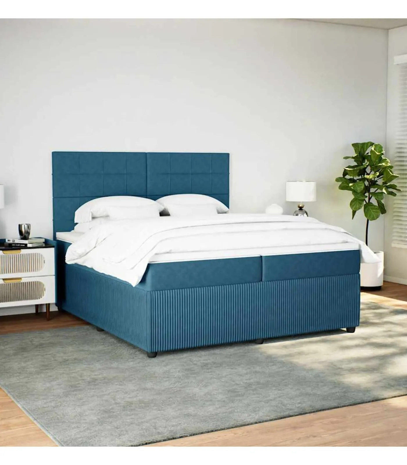 Sale Boxspring met matras fluweel donkerblauw 200x200 cm Bedden