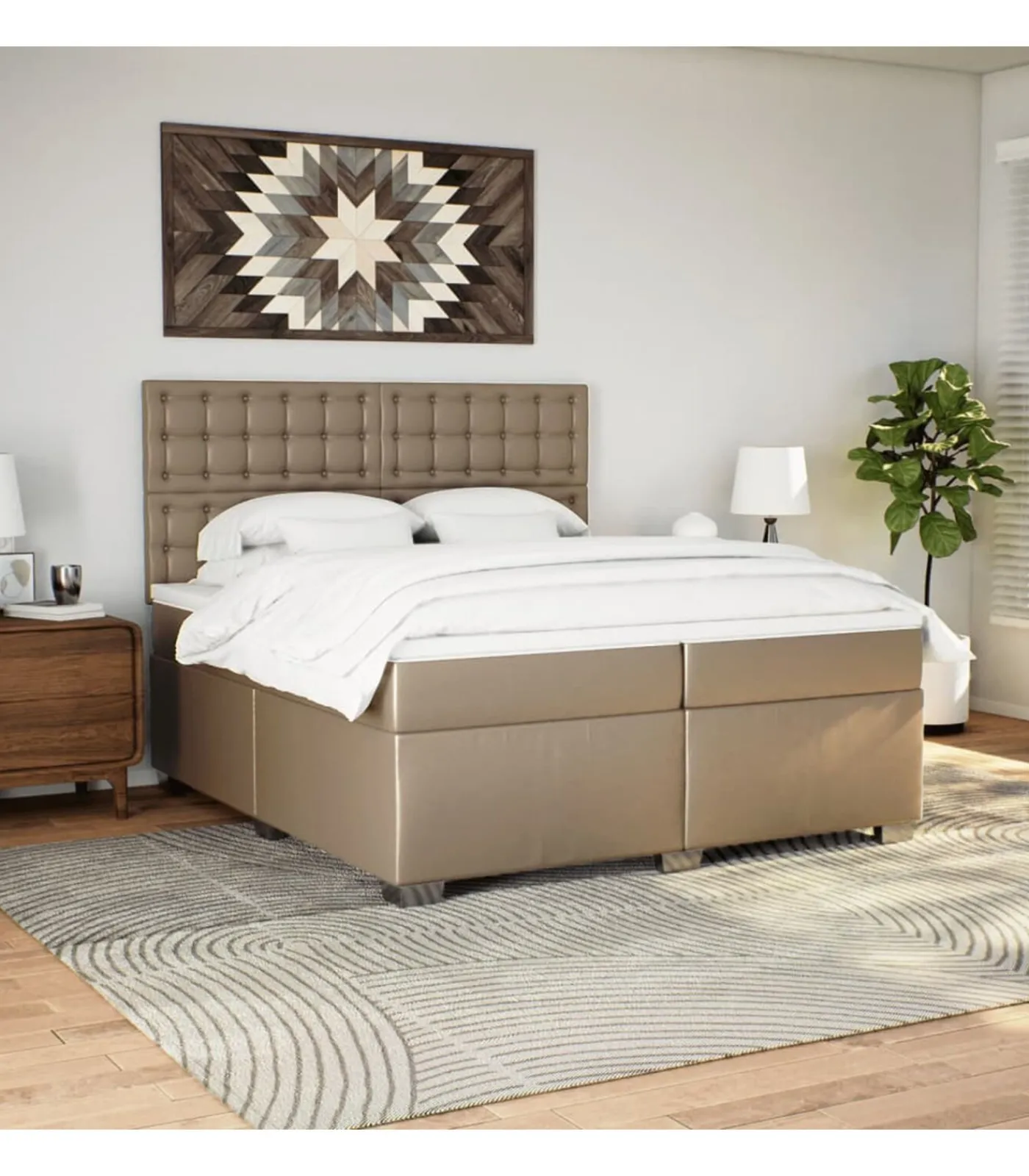 Sale Boxspring met matras kunstleer cappuccinokleurig 200x200 cm Bedden