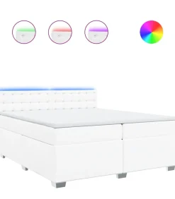 Online Boxspring met matras kunstleer wit 200x200 cm Bedden
