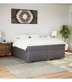 Hot Boxspring met matras kunstleer grijs 200x200 cm Bedden