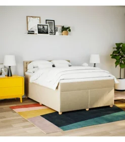 Clearance Boxspring met matras stof crèmekleurig 160x200 cm Bedden