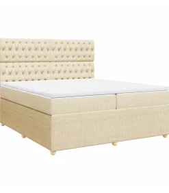 vidaXL Boxspring met matras stof crèmekleurig 200x200 cm