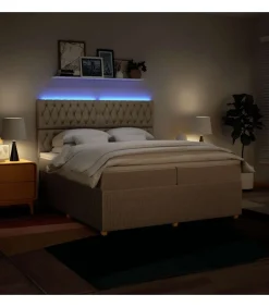 vidaXL Boxspring met matras stof crèmekleurig 200x200 cm
