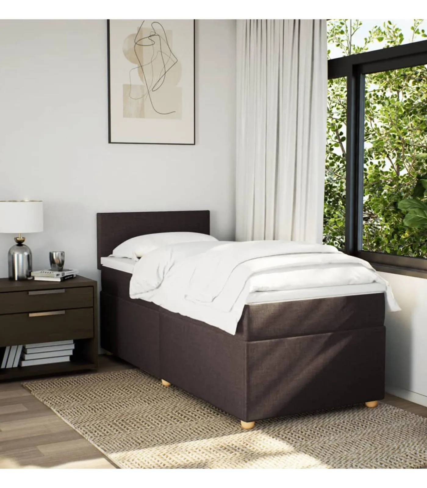 Best Boxspring met matras stof donkerbruin 90x200 cm Bedden