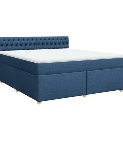 vidaXL Boxspring met matras stof blauw 180x200 cm