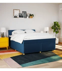 vidaXL Boxspring met matras stof blauw 180x200 cm