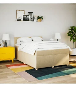vidaXL Boxspring met matras stof crèmekleurig 160x200 cm