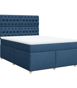 vidaXL Boxspring met matras stof blauw 140x200 cm