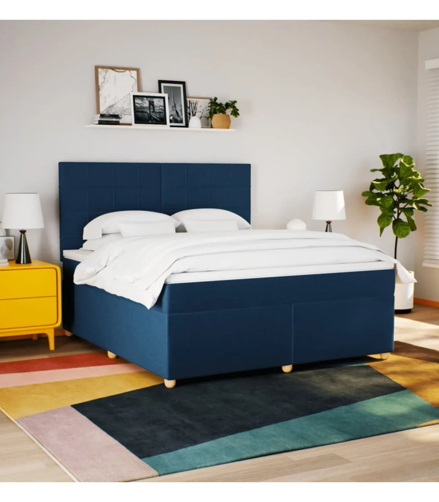 Best Boxspring met matras stof blauw 180x200 cm Bedden