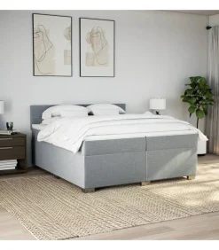 vidaXL Boxspring met matras stof lichtgrijs 200x200 cm