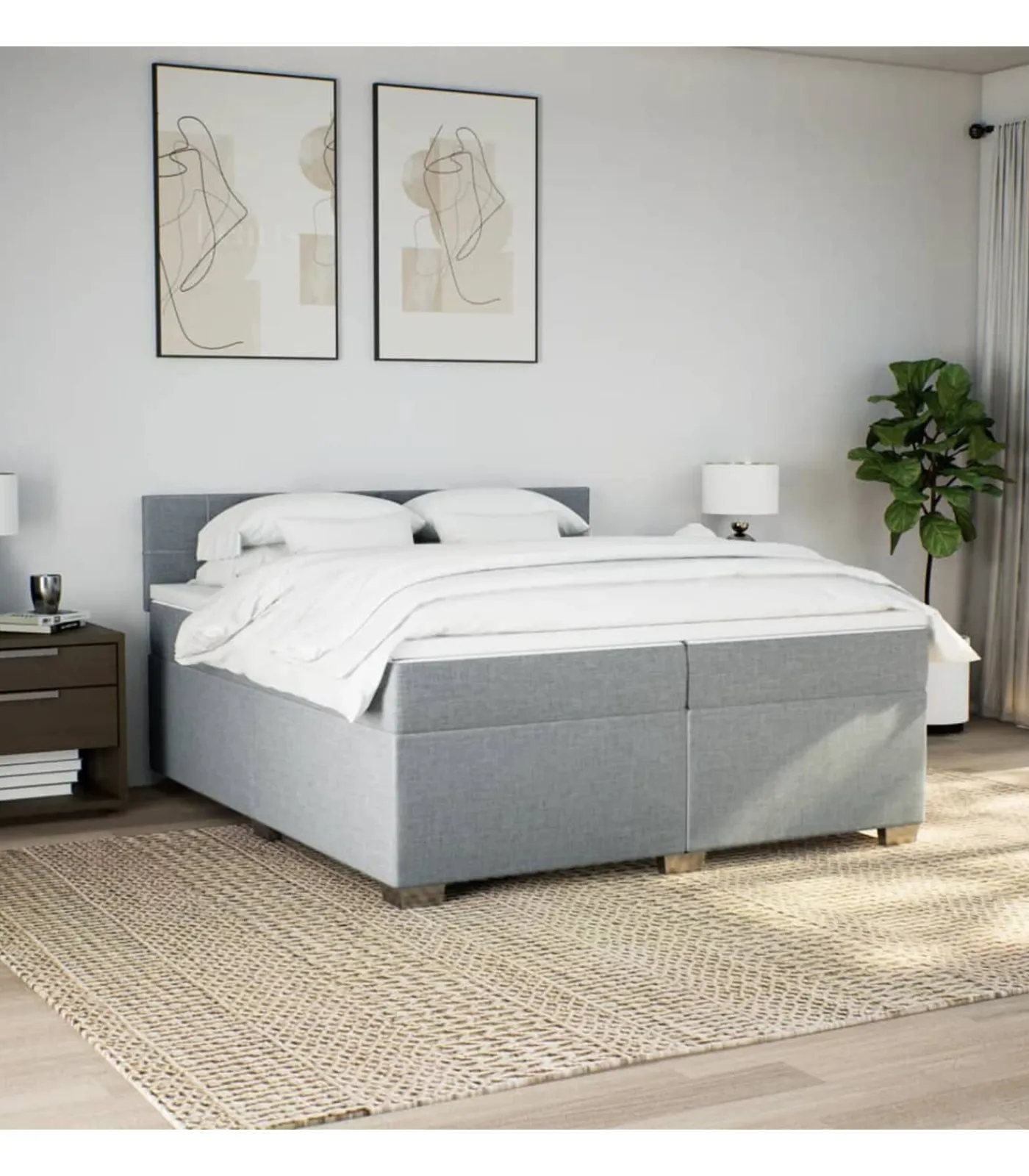 vidaXL Boxspring met matras stof lichtgrijs 200x200 cm