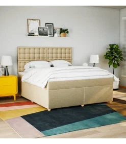 Discount Boxspring met matras stof crèmekleurig 180x200 cm Bedden