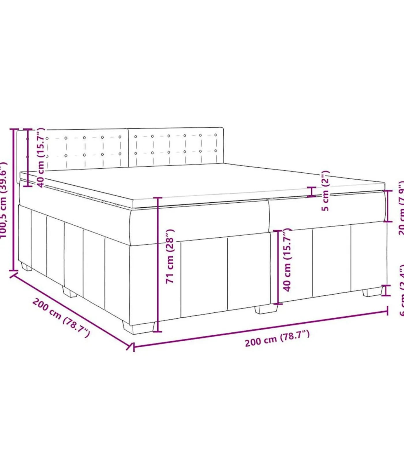 vidaXL Boxspring met matras stof taupe 200x200 cm