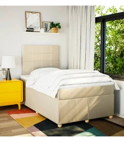 Clearance Boxspring met matras stof crèmekleurig 120x190 cm Bedden